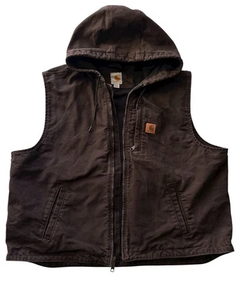 Chaleco con Capucha Carhartt Forrado de Vellón Cremallera Marrón Ropa de Trabajo Pato 101687 Para Hombres Talla 2XL Foto 1 de 4