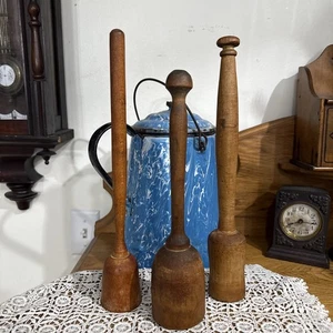 Antique VTG Lot 3 Primitive Wooden Pestle Herb Food Fruit Mill Masher Stomper - Picture 1 of 11