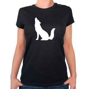 Damen T-Shirt Heulender Wolf Silhouette Geschenkidee Heulender Wolf Geschenk Prä - Picture 1 of 21