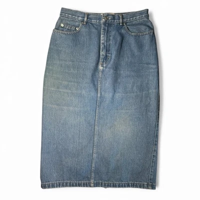 De Colección Polo Ralph Lauren Denim Falda Para Mujer 8 Azul Midi Años 90 Hecha en EE. UU. *Mancha* Foto 1 de 4