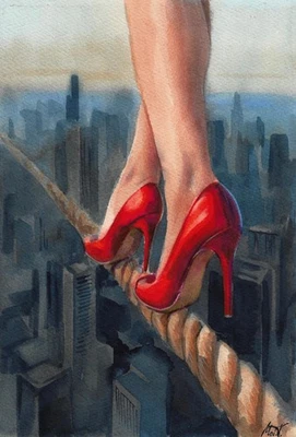 pintura original 20 x 30 cm 253MT Obra de arte balance en el techo de un rascacielos Foto 1 de 4