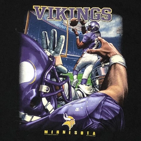 Vintage 2001 Minnesota Vikings Black Graphic Football T-Shirt Fits XL / XXL 2XL Cover