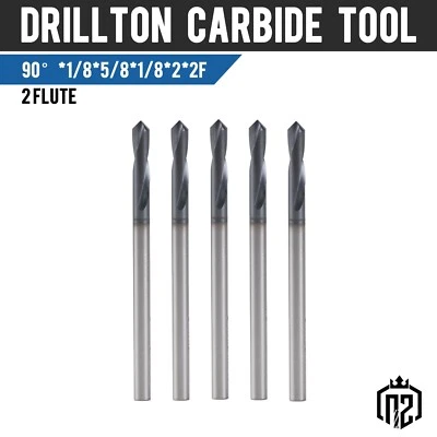 Taladro puntual de carburo sólido de 90 grados 5 piezas 2 flautas 1/8"x5/8"x2" - recubierto de AlTiN Foto 1 de 4