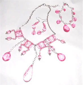 COLLIER PARURE  FANTAISIE FABRICATION ARTISANALE SUPER PROMO  AURORE ROSE - Picture 1 of 2