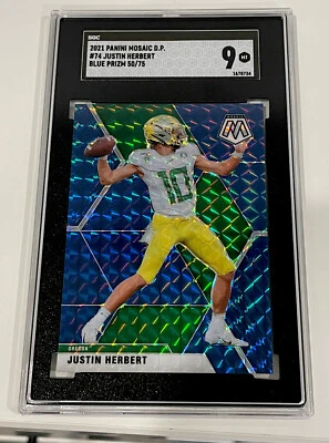 2021 Panini Mosaic Draft Picks Football Justin Blue Mosaic Prizm SP/75 SGC 9 - Image 1 of 4