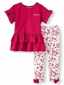 Wonder Nation Toddler Girl SS Ruffle Knit Top & Printed Leggings 2pc Outfit - Picture 1 of 7