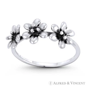 Anillo Boho apilable a mano derecha con triple flor de lirio en plata esterlina 0,925 - Imagen 1 de 1