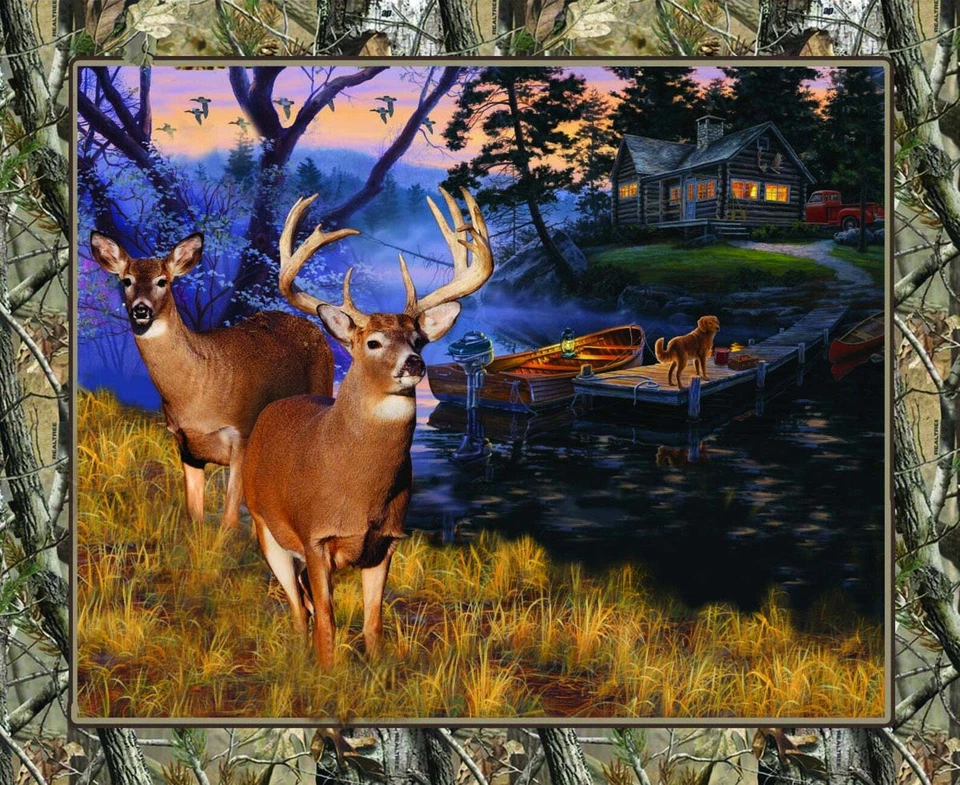 Realtree Cotton Panel-Real Tree Cotton Panel with Lakeside Sunset-36" X 43"  - Image 1 of 1