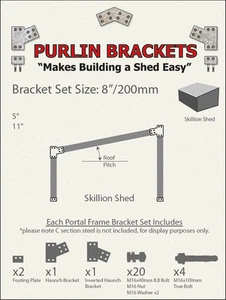 Skillion Shed 8inch C Section Purlin Bracket Set-Garage-Farm-Barn-Steel Plate - Picture 1 of 1