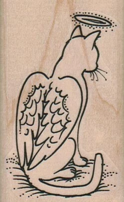 Ángel Gato Sentado 1 3/4 x 2 3/4" Sello de Goma, Sello Celestial, Ángel Foto 1 de 1