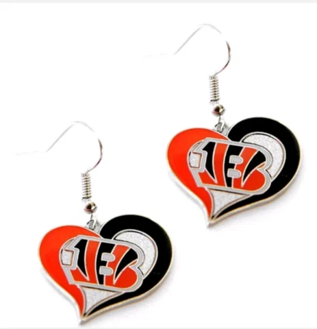 NEW Cincinnati Bengals NFL Team Swirl Heart Earrings Cover