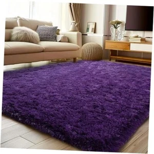 Soft Shag Rugs for Bedroom, 4x6 Fluffy Shaggy Rugs for Living 4x6 Feet Purple - Picture 1 of 7