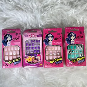 Broadway Kiss Little Diva Press On Nails Gel Candy for Girls Pinks Purple Aqua - Picture 1 of 26