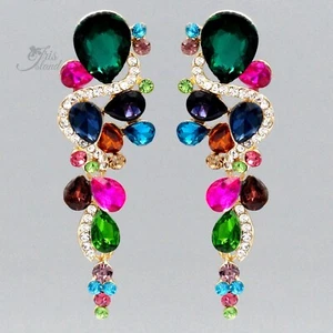 Bunte hängende Ohrringe Kristall Strass Frauen Brautjungfer Hochzeit Schmuck 615 - Bild 1 von 4