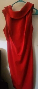 Calvin Klein, Elegant, dress. Red Cowl neck & drop Cowl back with back side slit - Picture 1 of 4