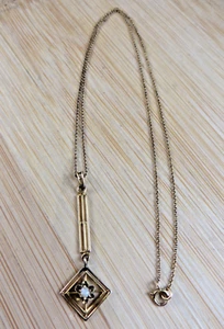 Antique Art Deco 10K Yellow Gold 1.4g Seed Pearl Lavalier Pendant Necklace #549 - Picture 1 of 15