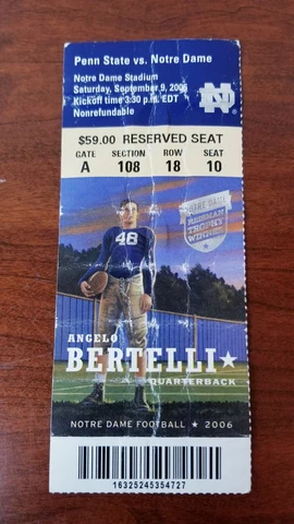 Notre Dame Irish Penn State 2006 Football Ticket Stub Angelo Bertelli Heisman Cover