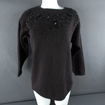 Jaclyn Smith Womens Sweater Medium Black Beads Retro Glam Grandma Elegant Cruise - Image 1 of 4
