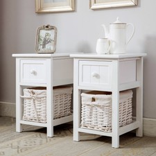 Wooden Night Stand With 2 3 4 Wicker Baskets Storage Bedside End Table White