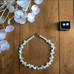 Quartz and Cultured Pearl Necklace w Earrings Set Elegant Timeless Jewelry - Picture 1 of 6
