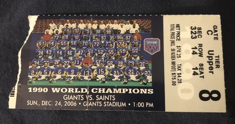 Drew Brees TD Pass 106 Saints vs Giants Ticket 12/24/2006 Final Game 4418/26 Cover