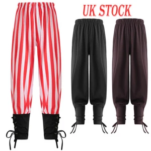 AU Kids Medieval Ankle Banded Pirate Pants Victoria Viking Costume Pants Striped - Picture 1 of 32
