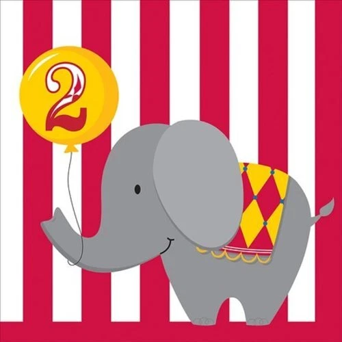 Circus Time Jungle Safari Animal Kids Party Paper Luncheon Napkins 2ND BIRTHDAY - Image 1 of 1
