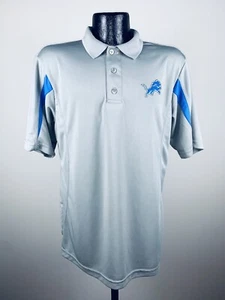 Men's Majestic Cool Base Detroit Lions Gray Polyester Short-Sleeve Polo Medium - Picture 1 of 4
