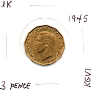 UK Great Britain Three Pence Coin 1945 King George VI circulated - Picture 1 of 6