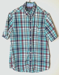 CHAPS camicia uomo piccola a quadri verde manica corta misto cotone senza ferro bottoni - Foto 1 di 7