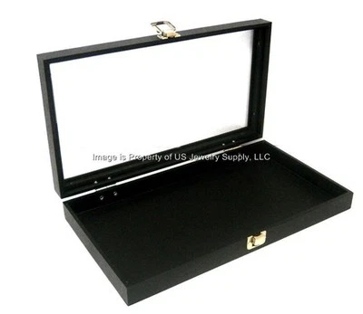 2 Glass Top Lid Black Necklace Pendant Jewelry Display Presentation Box Cases   - Image 1 of 2