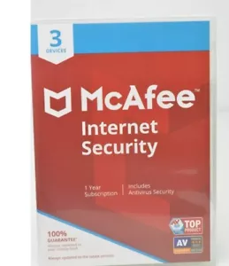 McAfee Internet Security 3 Device Antivirus Software 1 Year Free Shipping No Cd - Picture 1 of 4