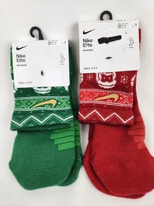 New NIKE ELITE CHRISTMAS CREW SOCKS Holiday Basketball Lebron Kobe MJ sz MEDIUM - Picture 1 of 8
