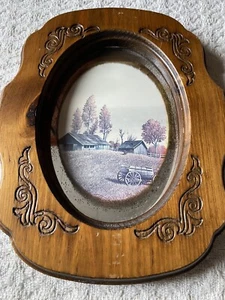 Quadro vintage carro fienile cornice legno vetro dipinto da appendere a parete campagna fattoria - Foto 1 di 16