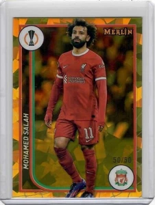 2023-24 Topps Merlin UEFA Club Competitions Mohamed Salah Gold Atomic 50/50 SP - Picture 1 of 2