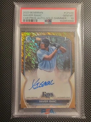 🔥XAVIER ISAAC🔥 2023 Bowman Chrome *GOLD SHIMMER AUTO /50* 💎PSA 10💎 #CPA-XI - Image 1 of 4