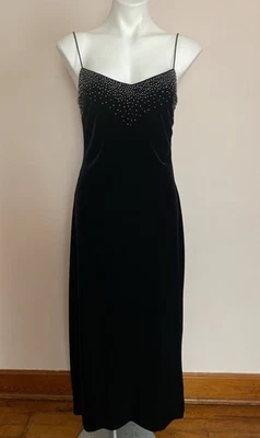 Vestido De Colección Dave Johnny Laura Ryner Negro Terciopelo Malla Baja Espalda Cuentas 13/14 L Foto 1 de 4