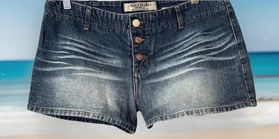 Pantalones Cortos Paris Azul 11 Botones Mosca Denim Boho Jeans De Colección Y2K Años 90 Bigotes Caderas Foto 1 de 4