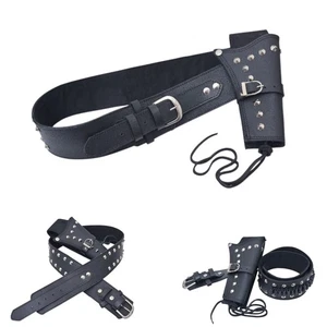 Cowboy Western Revolver Single Gun Holster Belt BLACKGenuine Leather Cosplay New - Picture 1 of 18