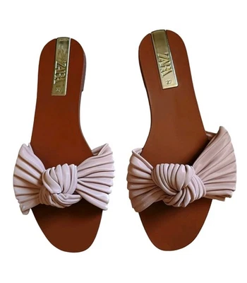 Zara Open Toe Light Pink Bow women's Sandal Size: 37 (6.5/7) - Image 1 of 4