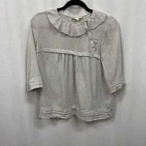 ba&sh Gray 100% Silk 3/4 Sleeve Ruffle Detail Snap Asymmetrical Closure Top 2 - Picture 1 of 7