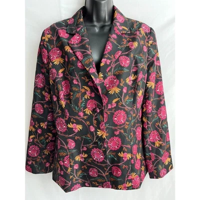 Blazer floral Diane Von Fustenberg Silk Assets 100 % seda rosa negro M romántico Foto 1 de 4