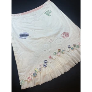 ~ Rare Anthropologie 8 Odille Skirt Boho White Applique RawHem Cotton Silk Lined - Picture 1 of 16
