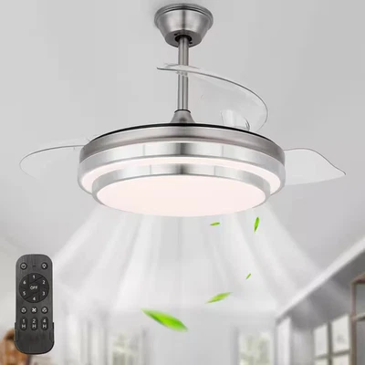 42 In. Indoor Brushed Nickel Retractable Ceiling Fan with LED Light and Remote, - Image 1 of 4