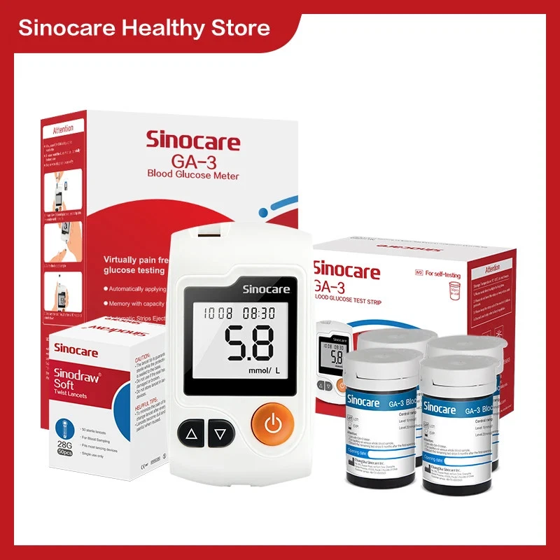 Sinocare GA-3 Blood Test Glucose Meter Medical Kit with Test Strips Lancets Kits - Image 1 of 4