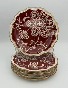 6 Pieces Pier 1 Maribeth 8 3/4" Salad Dessert Plates Scalloped Cranberry - Picture 1 of 9