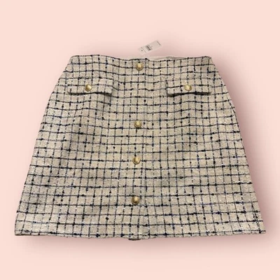 Falda lápiz Ann Taylor para mujer talla 10 blanca tweed a cuadros botón delantero nueva con etiquetas Foto 1 de 4