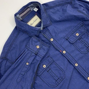 ROBERT GRAHAM Gingham Check Button Up Work Shirt Blue Tailored Fit Medium M - Picture 1 of 8