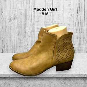 Madden Girl Ankle Booties Women's 8M Tan Brown Perforated Block Heel Boots - Picture 1 of 12