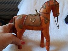 Horse Wood Carved Armored War Horse with Detailed Brass Folk Art Vtg Collectible